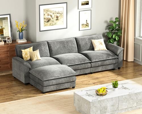 Homall 119" Modular Sectional Sofa, L Shaped Sofa Couch with Reversible Ottoman, DIY Combination Chenille Deep 3-Seat Cloud Couch for Living Room