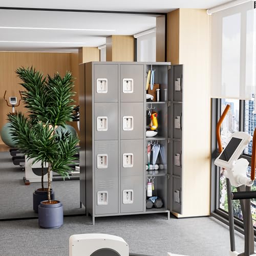 METAN Metal Storage Locker for School Office Gym Bedroom, 12 Doors Locker Cabinet for Employees, Industrial Steel Storage Locker with 12 Hooks