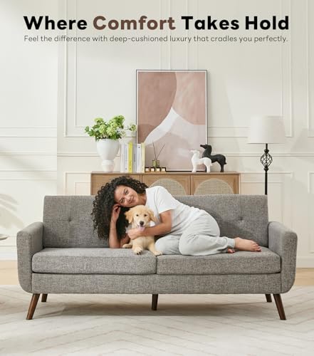 Tbfit L Shaped Couch Sofa, 80" W Mid-Century Modern Sectional Couches, 3 Seater Sofas with Wide Chaise Lounge & Two Pillows