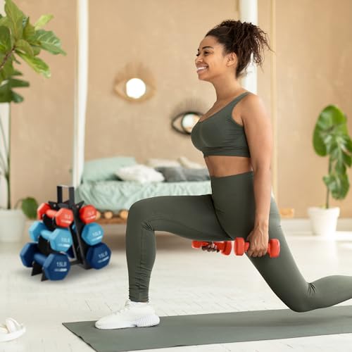 HolaHatha Neoprene Dumbbell Free Hand Weight Set with Rack, Ideal for Home Exercises to Gain Tone and Definition