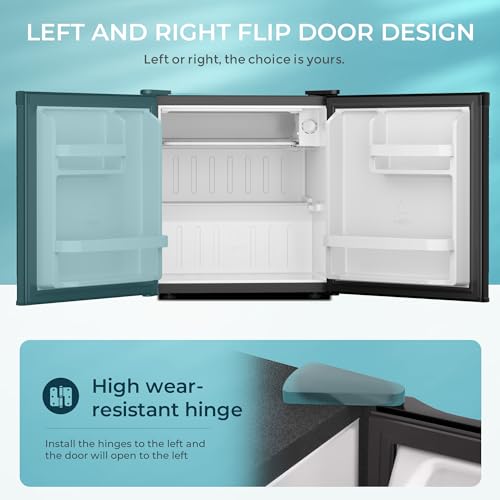 EUHOMY 1.7 Cu.Ft Mini Fridge with Freezer, Reversible Single Door Compact Refrigerator, Adjustable Thermostat, Energy Saving, Mini Fridge for Bedroom