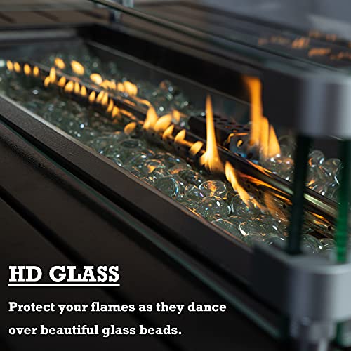Kozyard Outdoor Patio Propane Gas Fire Pit Table - 50,000 BTU Wicker Design with Aluminum Tabletop, Glass Wind Guard