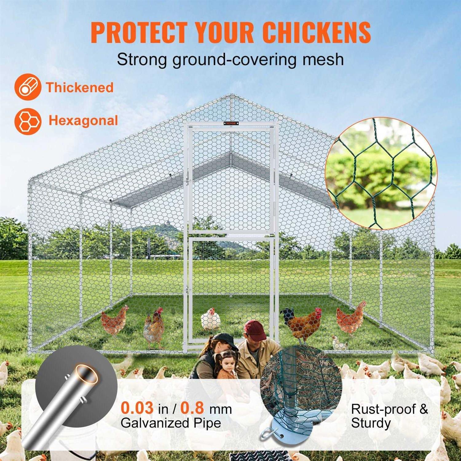 VEVOR Large Metal Chicken Coop with Run Walkin Poultry Cage for Yard Waterproof Cover - Pet Supplies online store