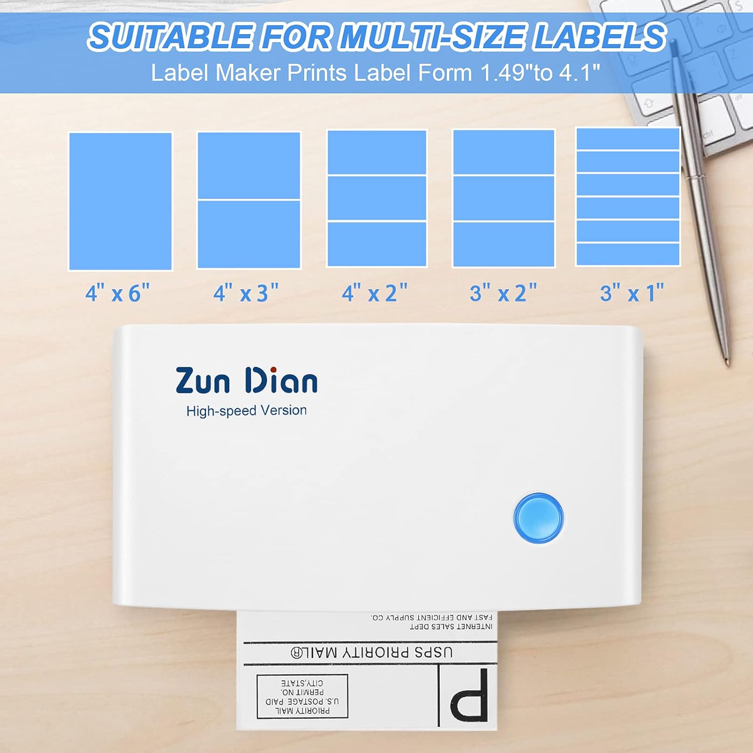 ZunDian Thermal Label Printer, 150mm/s 4x6 Shipping Label Printer, Thermal Printer for Shipping Packages, USB Lable Maker for Home Small Business