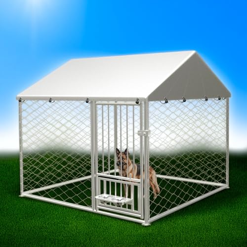 Large Outdoor Dog Kennel, Heavy Duty Galvanized Steel Dog Enclosure, Chicken Coop with Waterproof UV-Resistant Cover