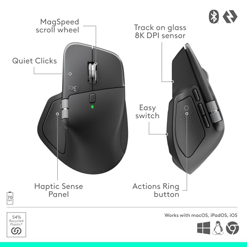 Logitech MX Master 4, Ergonomic Wireless Mouse with Advanced Performance Haptic Feedback, Ultra-Fast Scrolling, USB-C Charging, Bluetooth, Windows