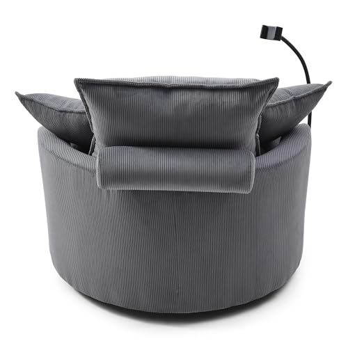 360 Swivel Accent Barrel Chair with Storage Ottoman & Headrest