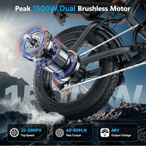 Electric Bike for Adults - K6 20 x 4 Inch Fat Tire, 750W/Peak 1500W Motor, 48V15AH Detachable Battery, 4 Riding Modes Electric Dirt Bike