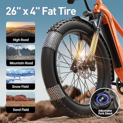 Electric Bike for Adults with 960W(Peak), 26" Fat Tire Electric Mountain Bike，48V 15AH Removable Battery Ebike