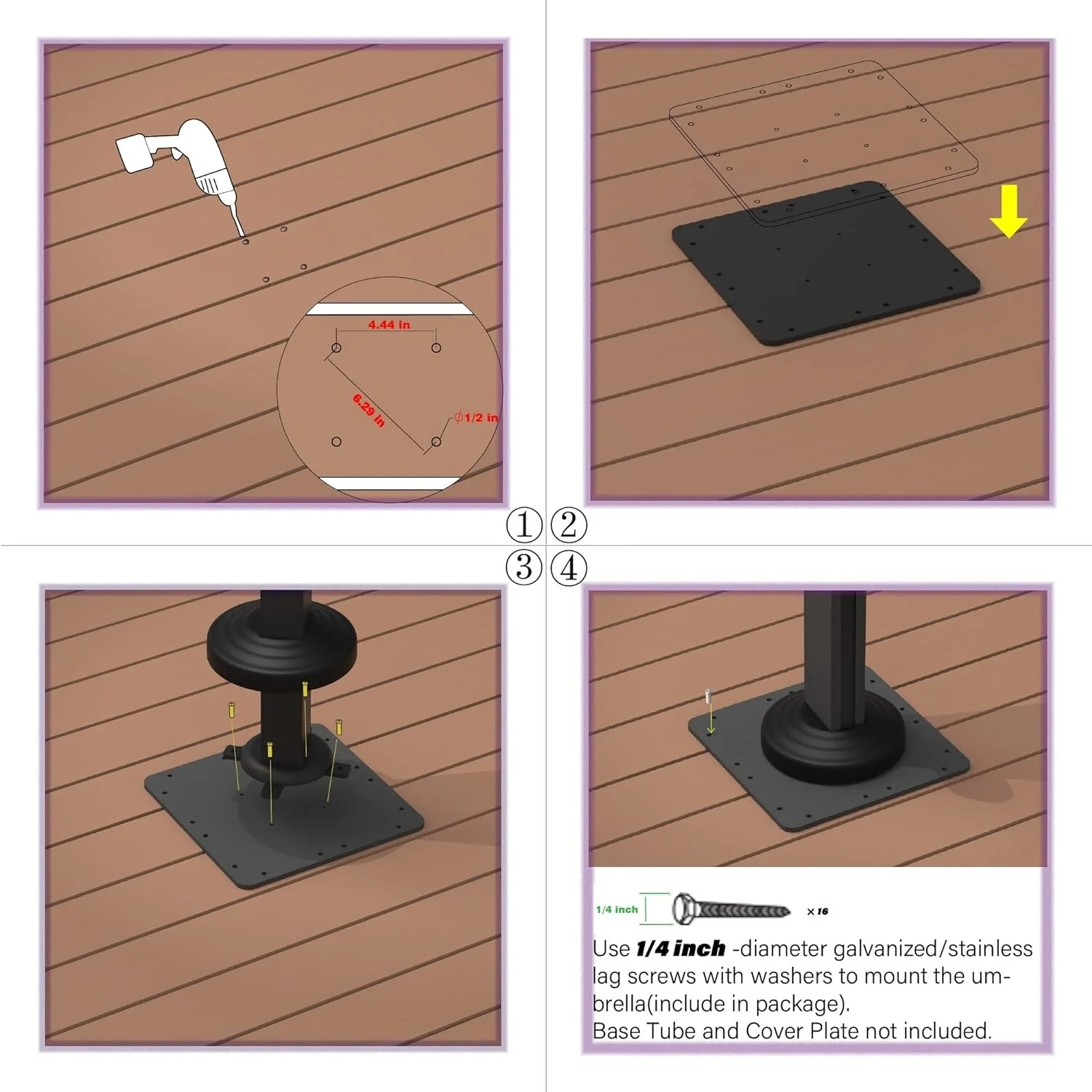 PURPLE LEAF  Offset Patio Umbrella Steel Plate Base - 15.75"(L) X 15.75"(W) X 0.39"(THK)