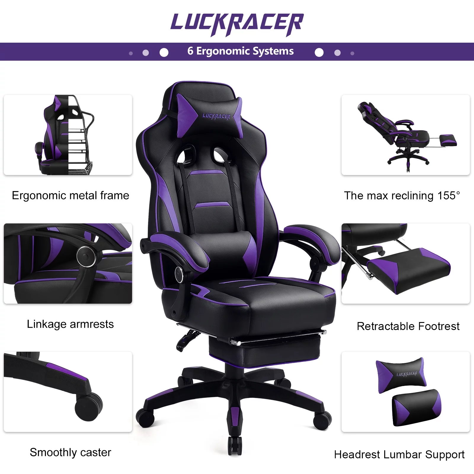 GTRACING Adjustable & Ergonomic Swivel Gaming Chair, Purple