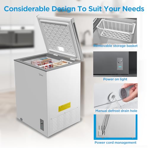 Midea MERC04C4BAWW 3.5 Cubic Feet Chest Freezer, Cu.ft-Convertible, White