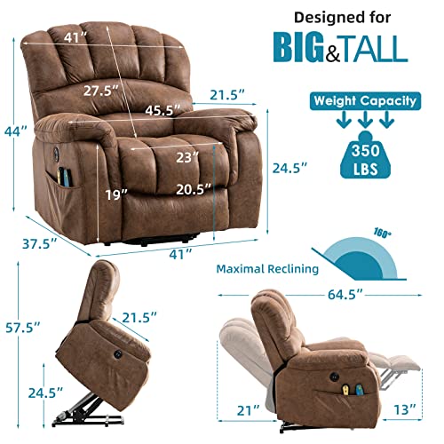Large Power Lift Recliner Chair with Massage and Heat for Elderly Big Man, Extra Wide & Oversized Electric Recliner with 2 Remote Controls