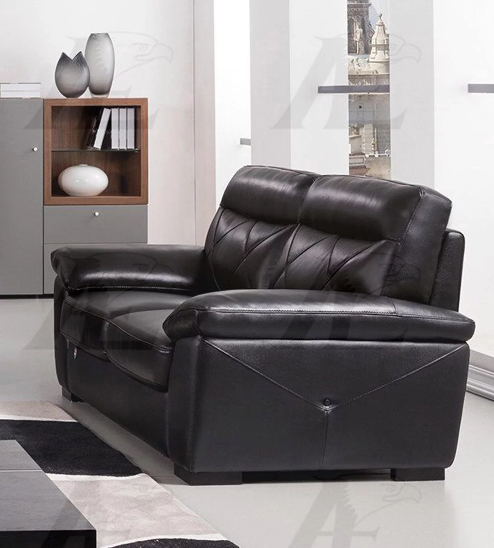 Black Sofa and Loveseat Set Italian Leather 2Ps American Eagle EK081-BK