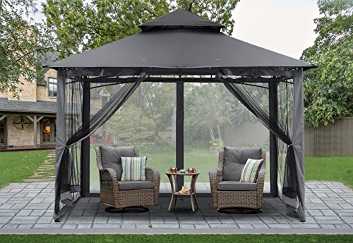 MASTERCANOPY Outdoor Garden Gazebo for Patios with Stable Steel Frame and Netting Walls (11x11,Dark Gray)
