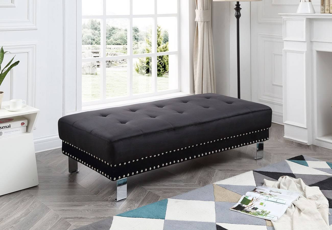 Glory Furniture Derek Velvet Ottoman in Black - G372-O