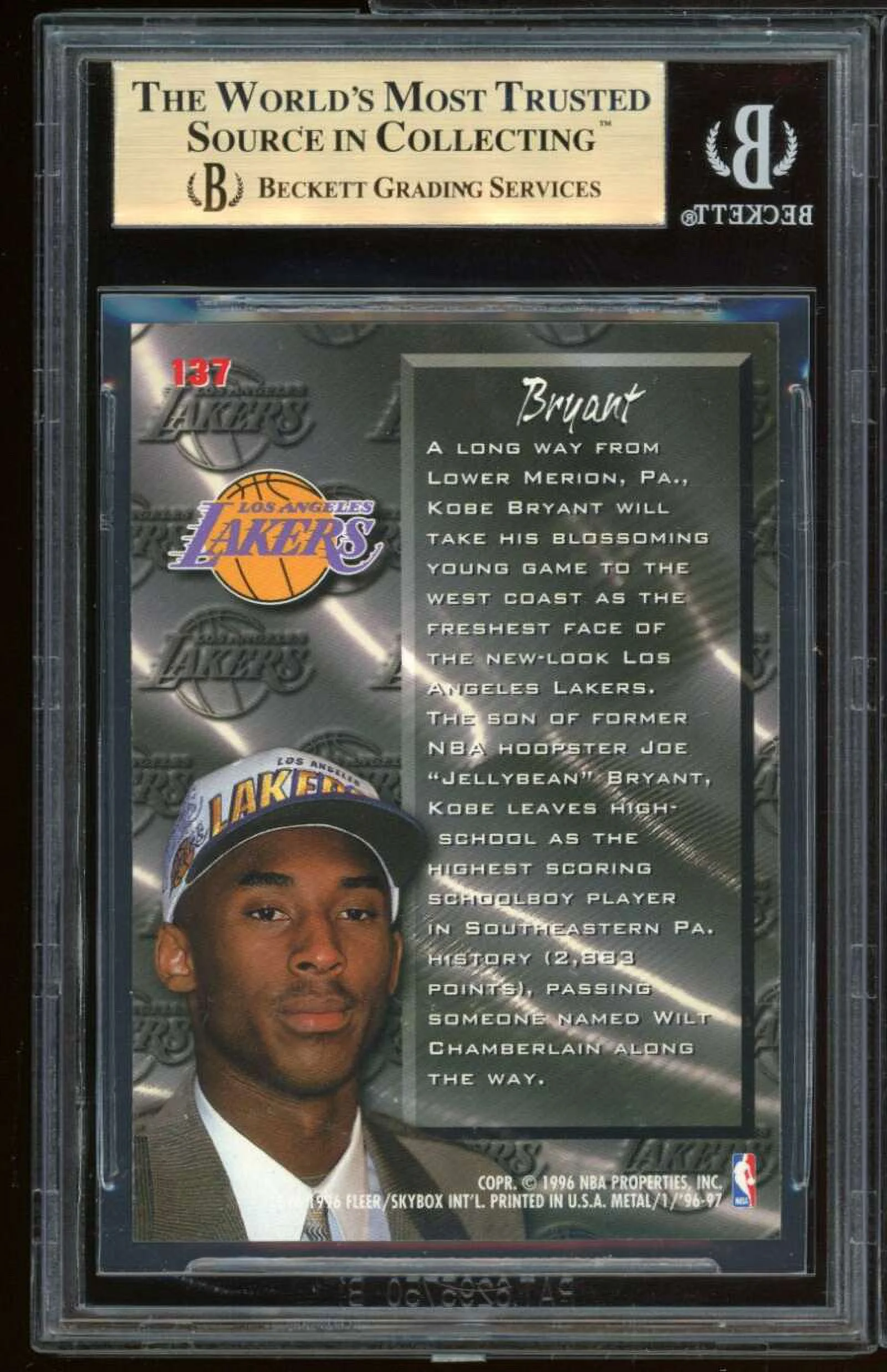 Kobe Bryant Rookie Card 1996-97 Metal #137 BGS 9.5 (9.5 9.5 9.5 9.5)