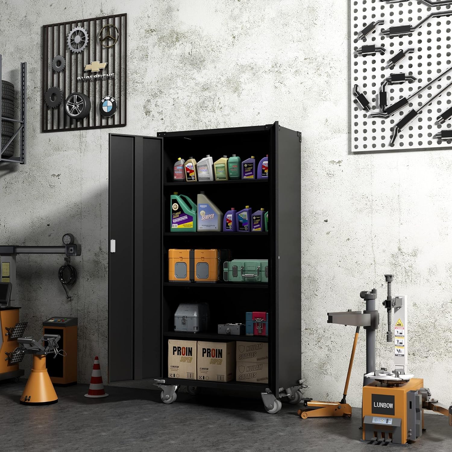 AOBABO Metal Rolling Storage Cabinet with Wheels, 72'' Utility Storage Files Cabinet with Height Adjustable Shelves,Steel Tall Cabinet for Office