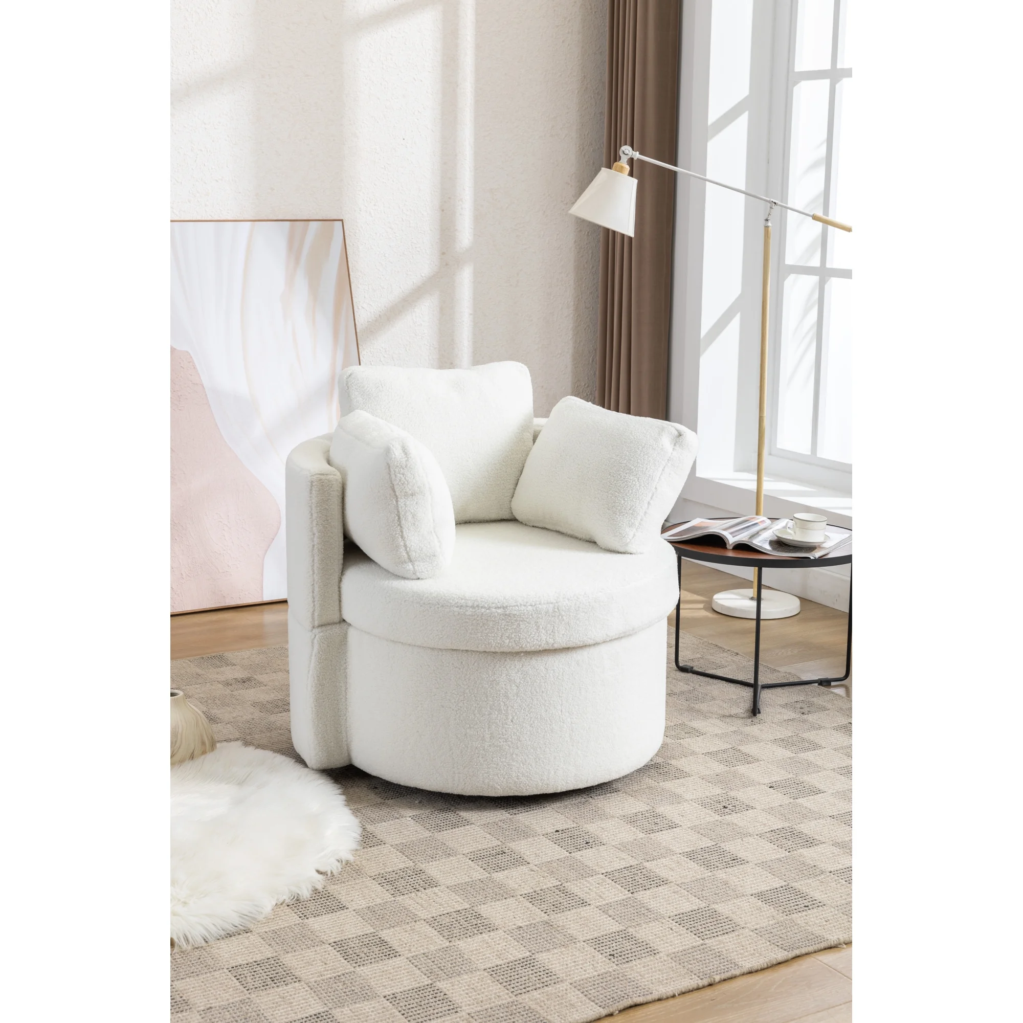 Swivel And Storage Chair For Living Room,Ivory