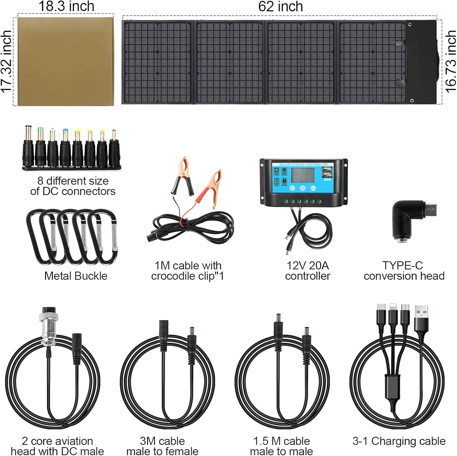 Aoasur Portable Solar Panel 120W Foldable Solar Panel Charger kit, Portable Folding Generator with 2 USB Ports USB Device for RV, Boat, Camper, roof