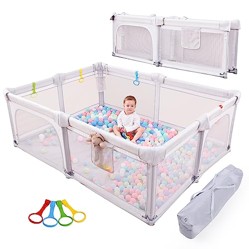 Baby Playpen Playard Foldable, Extra Large Playpen for Babies and Toddlers, Safe Sturdy Baby Fence Play Area with Gate, Removable Bottom