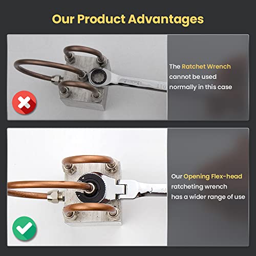 Anbull Ratcheting Wrench Set with Open Flex-head, 12PCS Metric (8-19mm) Combination Spanner with 72 Teeth, 180° Flex-head Tubing Ratchet Wrench Set