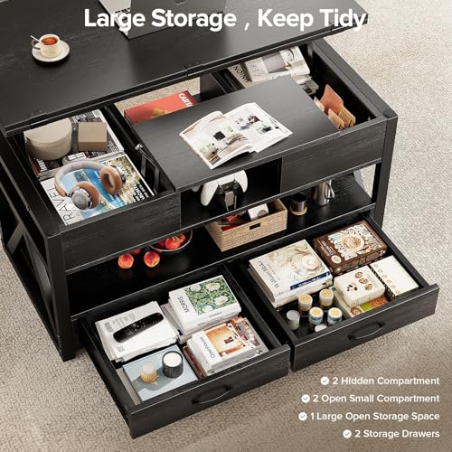 40" Lift Top Coffee Table,4 in 1 Multi-Function Lift Coffee Tables with Storage Drawers and Hidden Compartmen