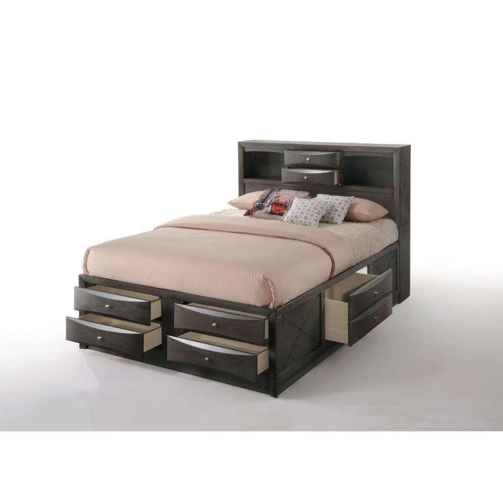 Gray Oak Wood Full 6PCS Bedroom Set w/ Storage by Acme Ireland 22710F-6pcs