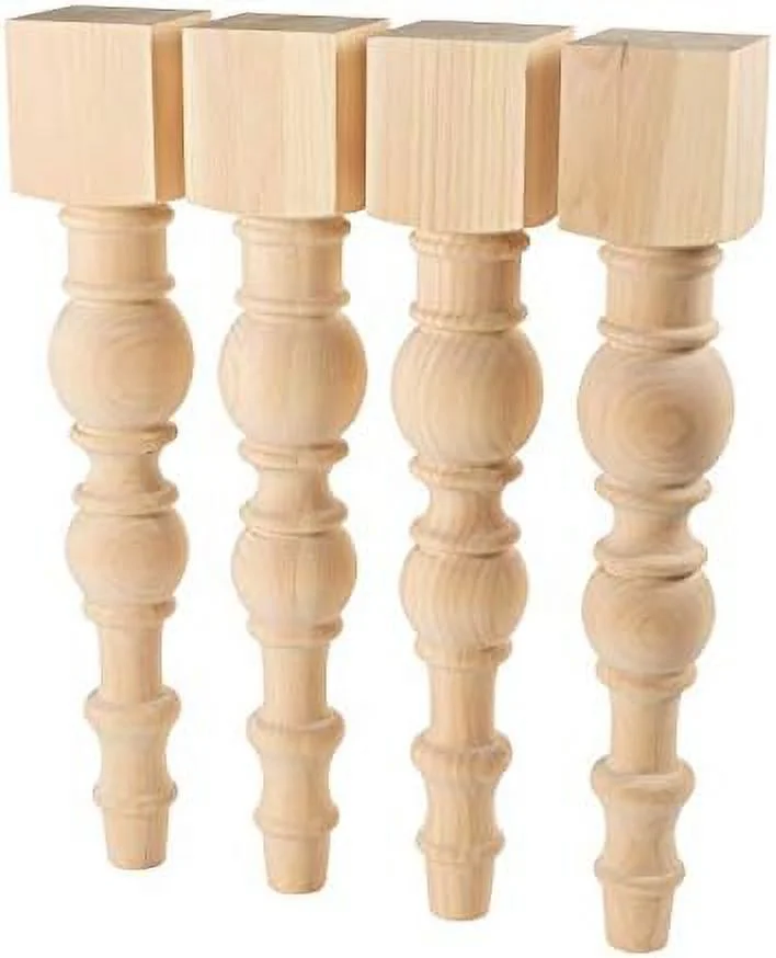 Modern Farmhouse Dining Table Legs - Unfinished - Turned Legs - DIY Furniture - Set Of 4 With Dimensions: 5" X 29"