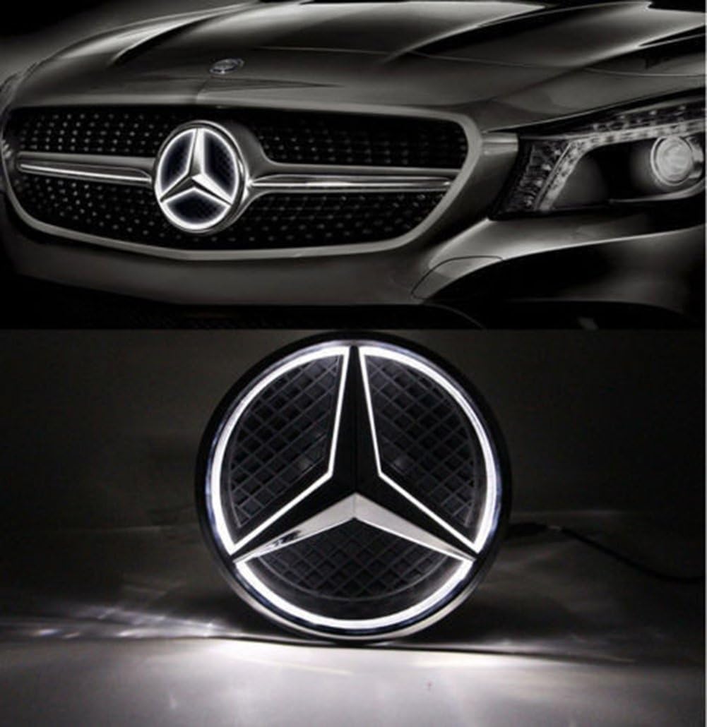 Car Front Grille Star Emblem LED Logo Works with Mercedes Benz 2006-2013 Illuminated LED Badge Light White Pack of 2