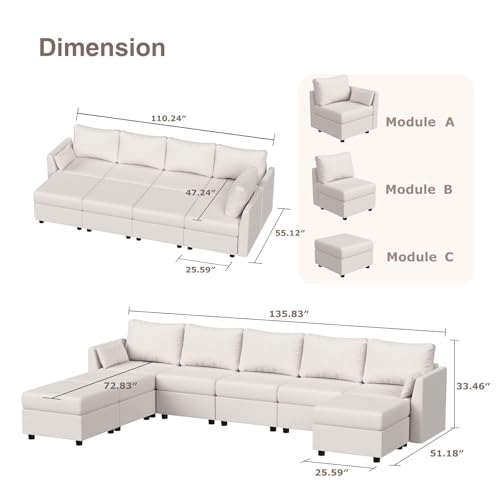 Modular Sectional Sofa, 8 Seat Sectional Couches for Living Room, U Shaped Sectional Sofa with Storage