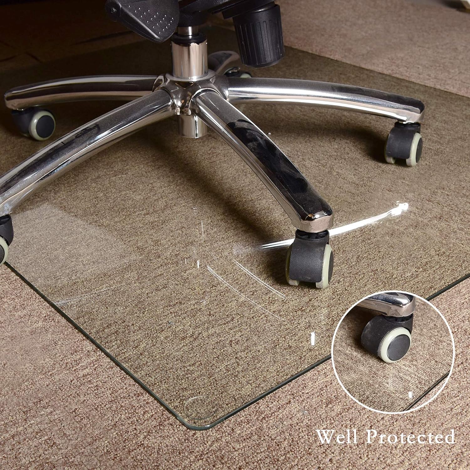GLSLAND Office Chair Mat, 46 x 36 Premium Tempered Glass Computer Desk Mats Hard Protect Floor
