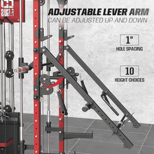 Commercial SmithMachine with Smith Bar, Home Gym Station with Dual Weight Stacks, 4000LBS Power Cage Squat Rack with Lever Arm, Leg Press