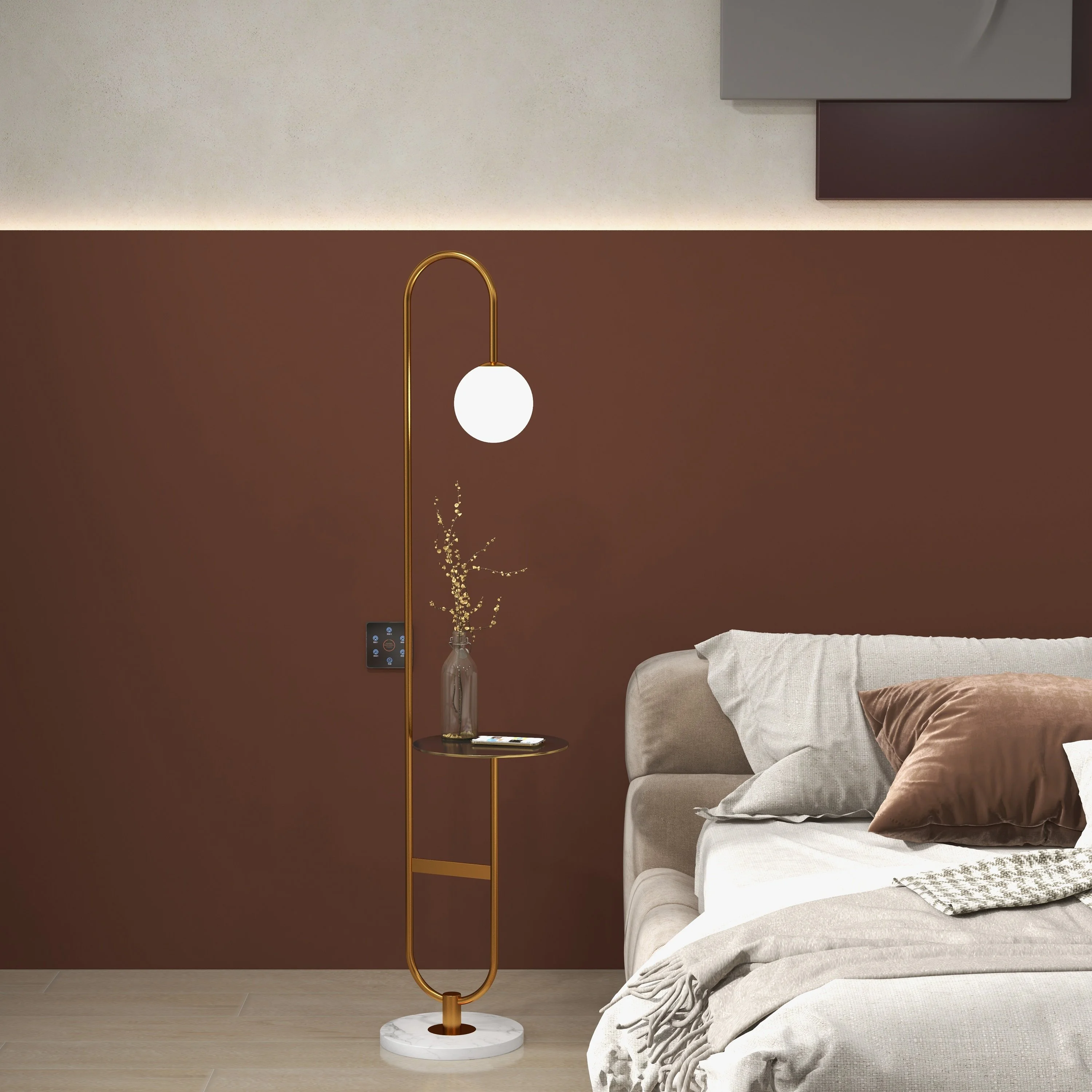 Homary 60" Modern Arc Floor Lamp with Shelf in Gold with Glass Shade & Marble Base for Living room Bedroom and Game Room
