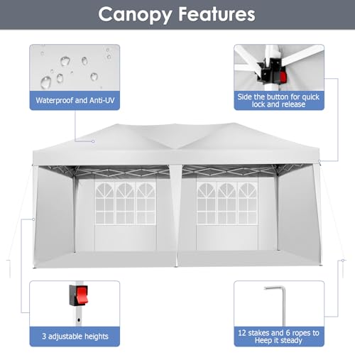COBIZI Canopy 10x20 Pop Up Canopy Tent with 6 Sidewalls Party Tents for Parties Weddings Backyard Waterproof Canopy Outdoor Commercial Canopy Event