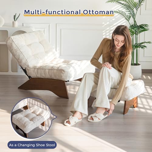 MAXYOYO Accent Chair with Ottoman Adjustable Backrest, Tufted Living Room Chair Upholstered Lounge Chair with Footrest Set