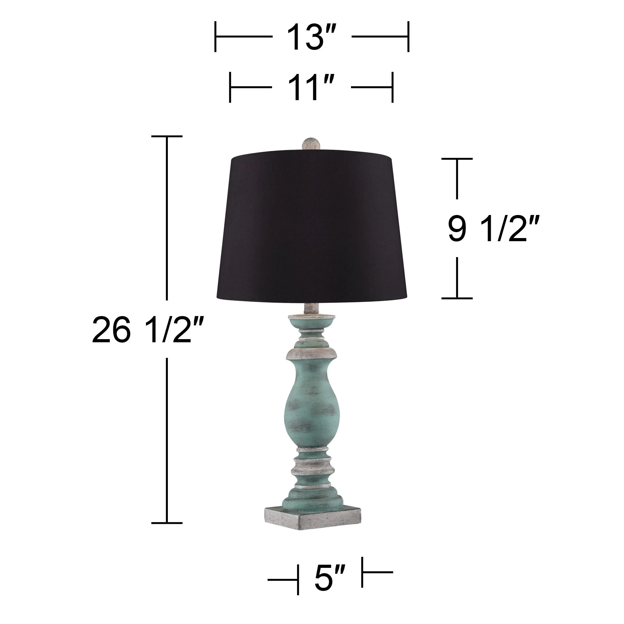 Regency Hill Patsy Country Cottage Table Lamps 26 1/2" High Set of 2 Blue Gray Washed Black Faux Silk Drum Shade for Bedroom Living Room House Bedside
