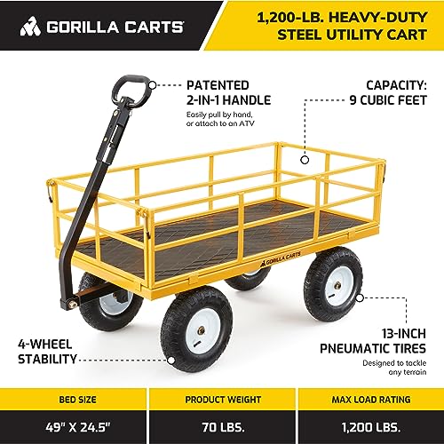 Gorilla Carts Steel Utility Wagon w/ Removable Side Panels, 1000 lb Capacity, Gray