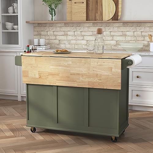 Homestyles Dolly Madison Off-White Mobile Kitchen Island Cart with Wood Drop Leaf Breakfast Bar