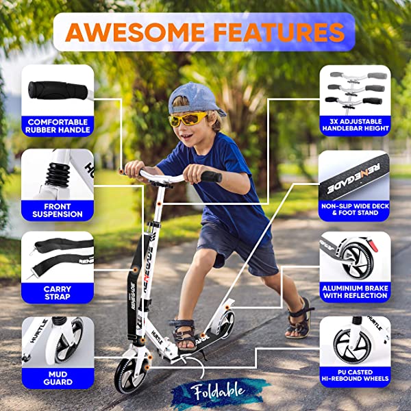 Hurtle Scooter &ndash; Scooter for Teenager &ndash; Kick Scooter &ndash; 2 Wheel Scooter with Adjustable T-Bar Handlebar &ndash