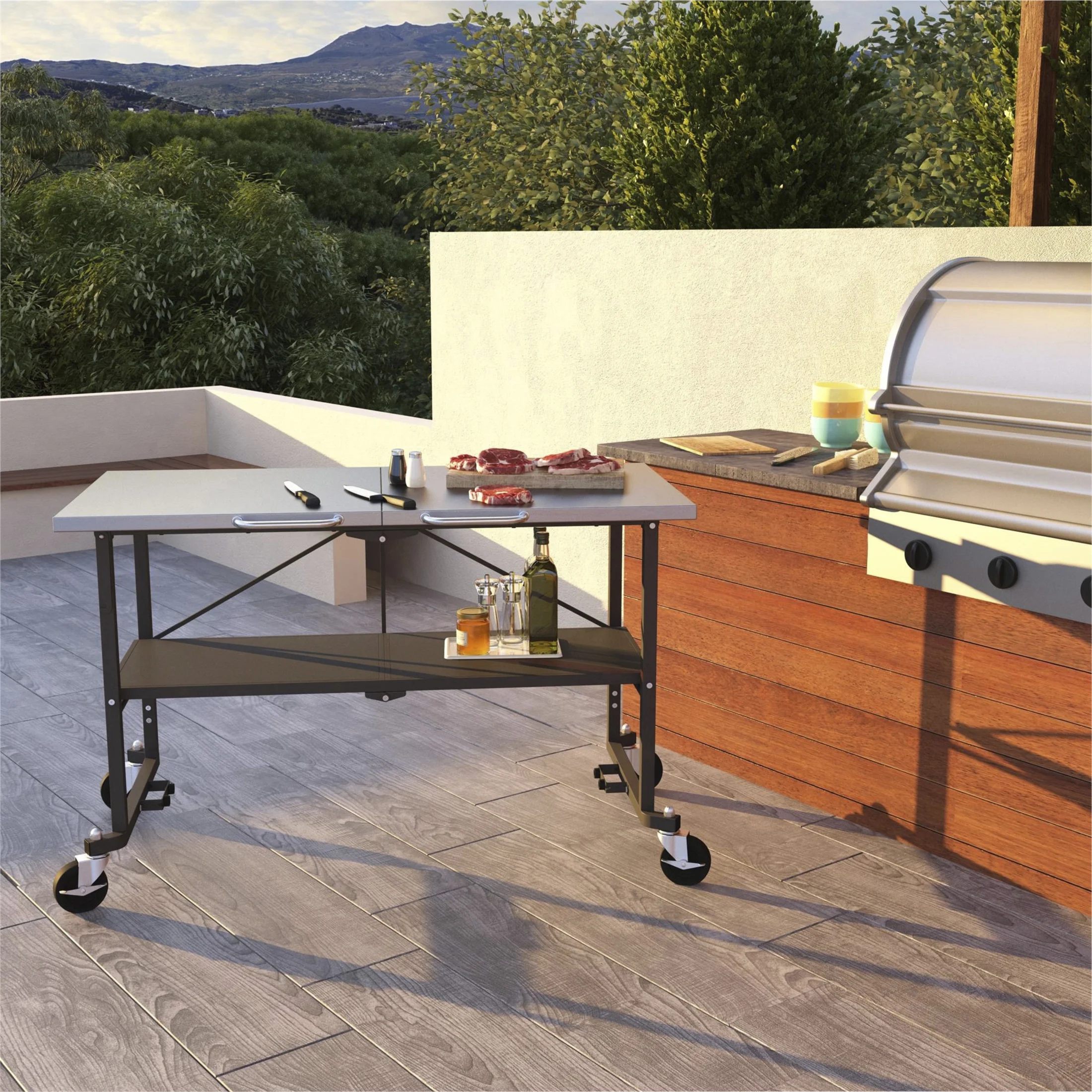 Novogratz BBQ Food Prep Station, Charcoal Gray