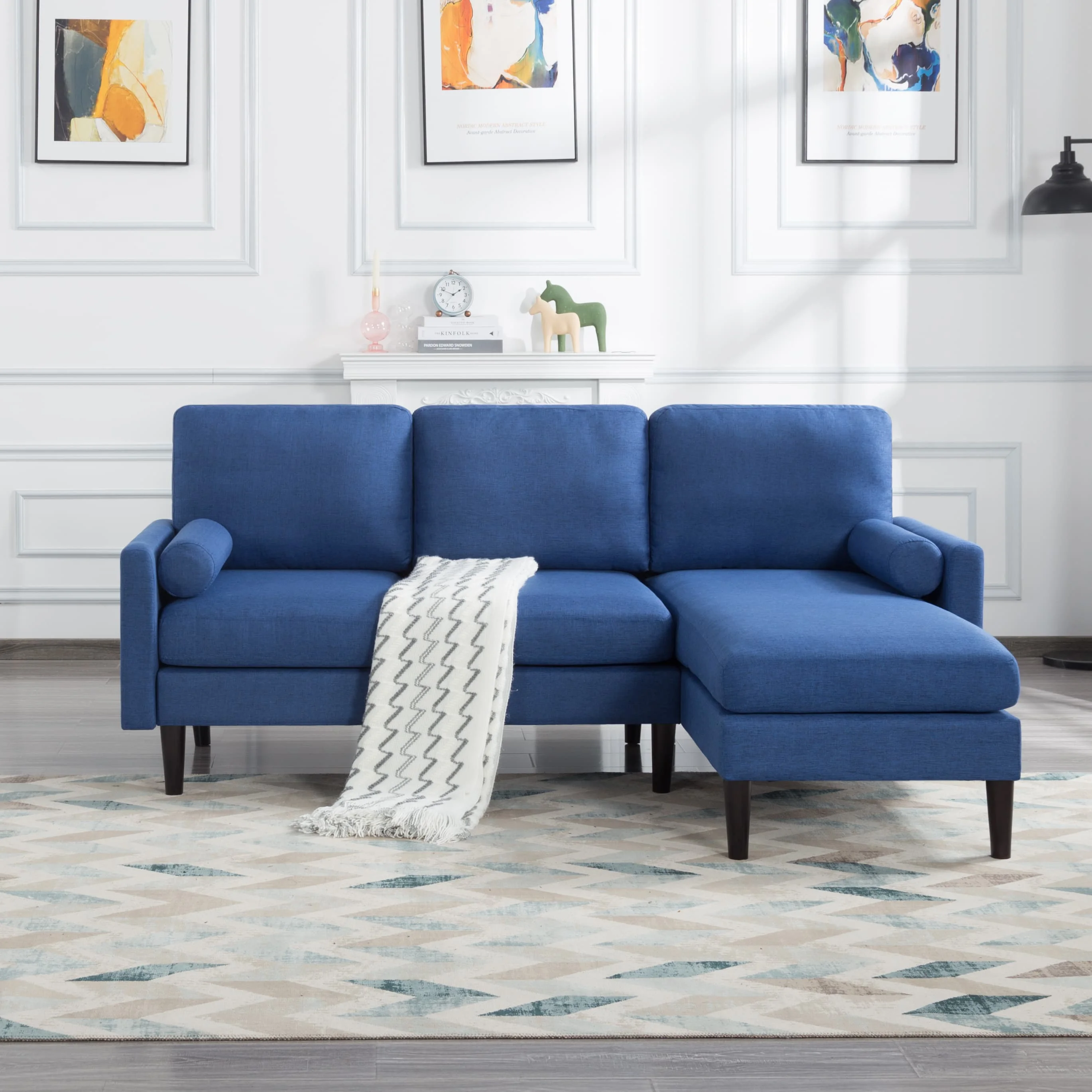 BSHTI 72 inch L-Shape Sectional Sofa, Left Hand Facing Couch with Two Pillows, Reversible Sectional Sofa Couch for Small Space(Navy Blue)