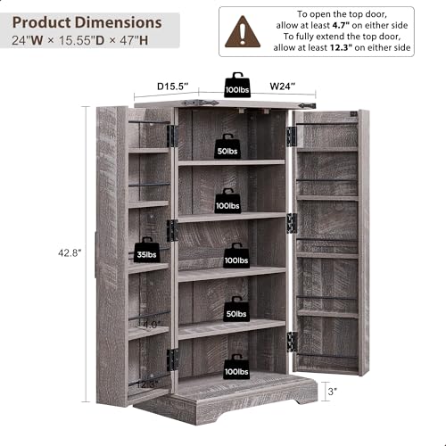 72" Tall Kitchen Pantry, Farmhouse Storage Cabinet with Barn Doors, Organizer, Drawer and Adjustable Shelves, Rustic Wood Cupboard for Kitchen