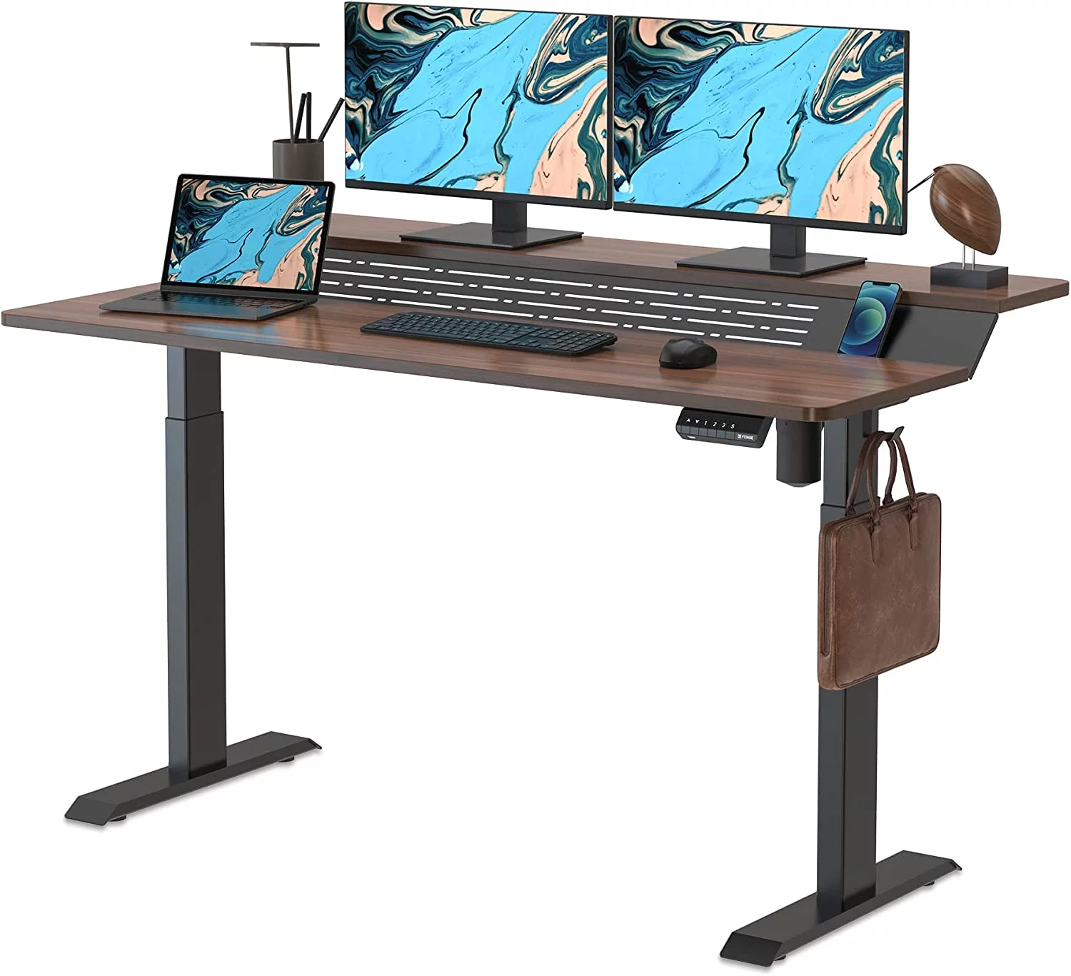 Popular Standing Desk 55x24 Inches Electric Height Adjustable Stand up Desk 2 Tier Sit Stand Home Office Desk Memory Computer Standing Table