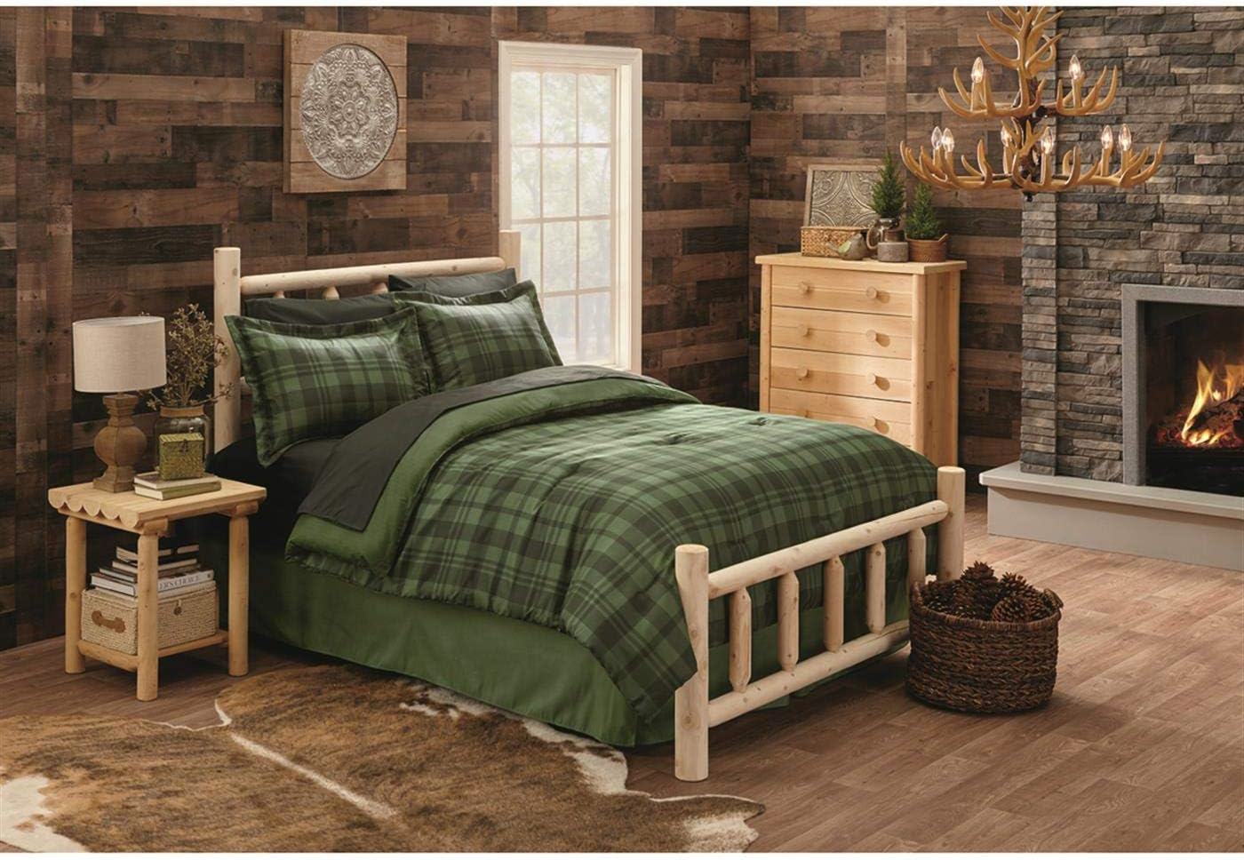 CASTLECREEK Cedar Log Bed Frame, Rustic Natural Wood King Bed Frame with Headboard