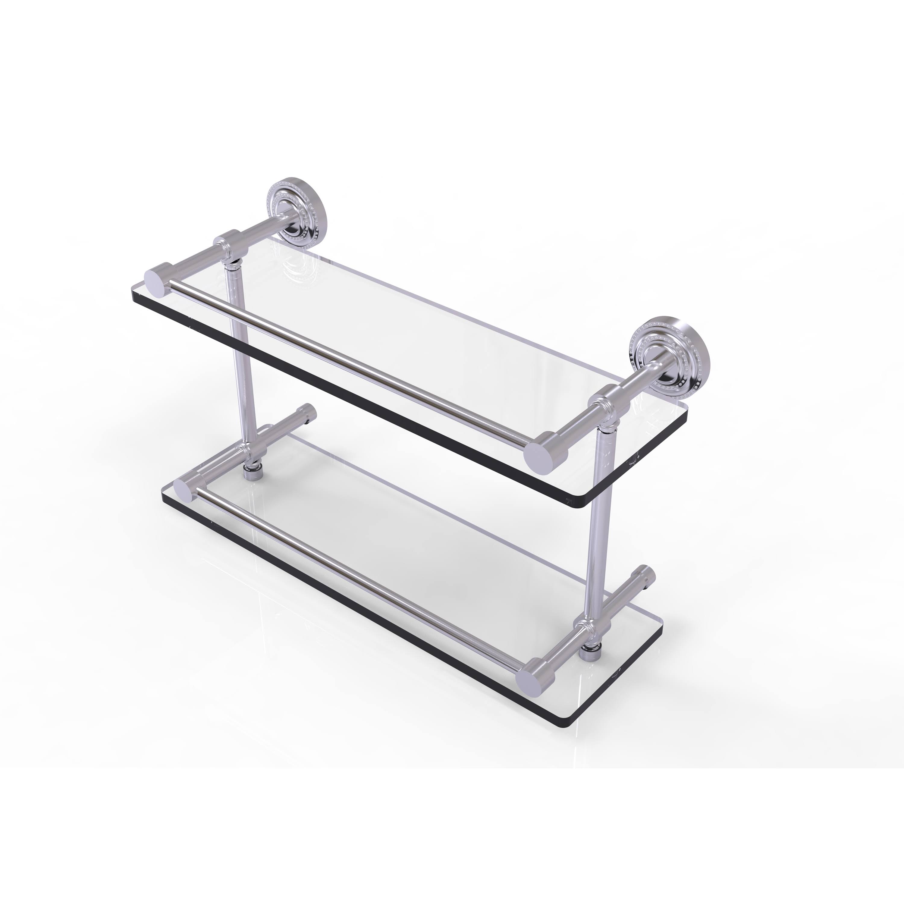 Allied Brass Dottingham Double Glass Shelf with Gallery Rail - Satin Chrome - 16 inch