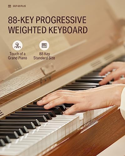 Donner DDP-80 PLUS Digital Piano 88 Key Weighted Keyboard, Home Electric Piano, Supports USB-MIDI & Headphones Connection, Semi-open Cover Designed