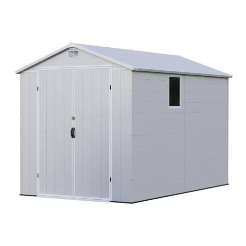 Patiowell 6 x 8 FT Plastic Outdoor Storage Shed with Floor, Resin Outside Tool Shed with Two Windows and Lockable Easy to Install, Door for Garden