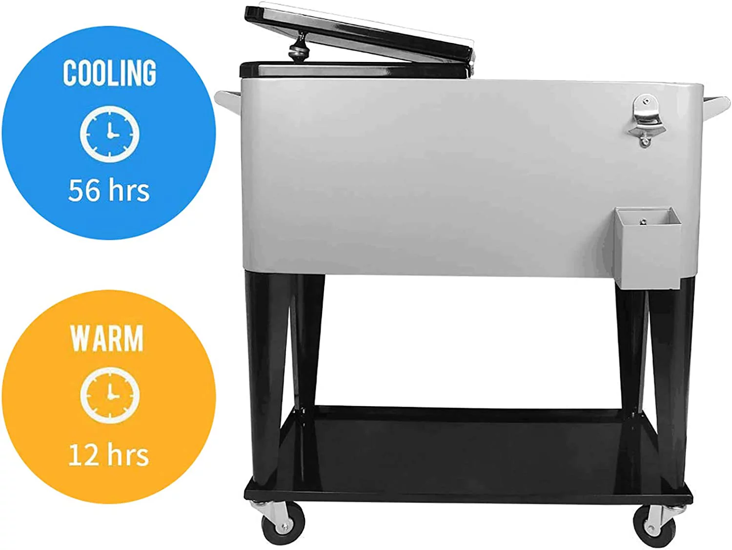FreeLung 80QT Rolling Cooler Cart with Wheels Ice Chest Outdoor Backyard Coolers on Wheels Silver - Radiant Selections