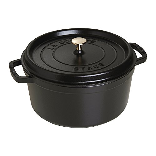 STAUB Cast Iron Dutch Oven 5.5-qt Round Cocotte, Made in France, Serves 5-6, Black Matte